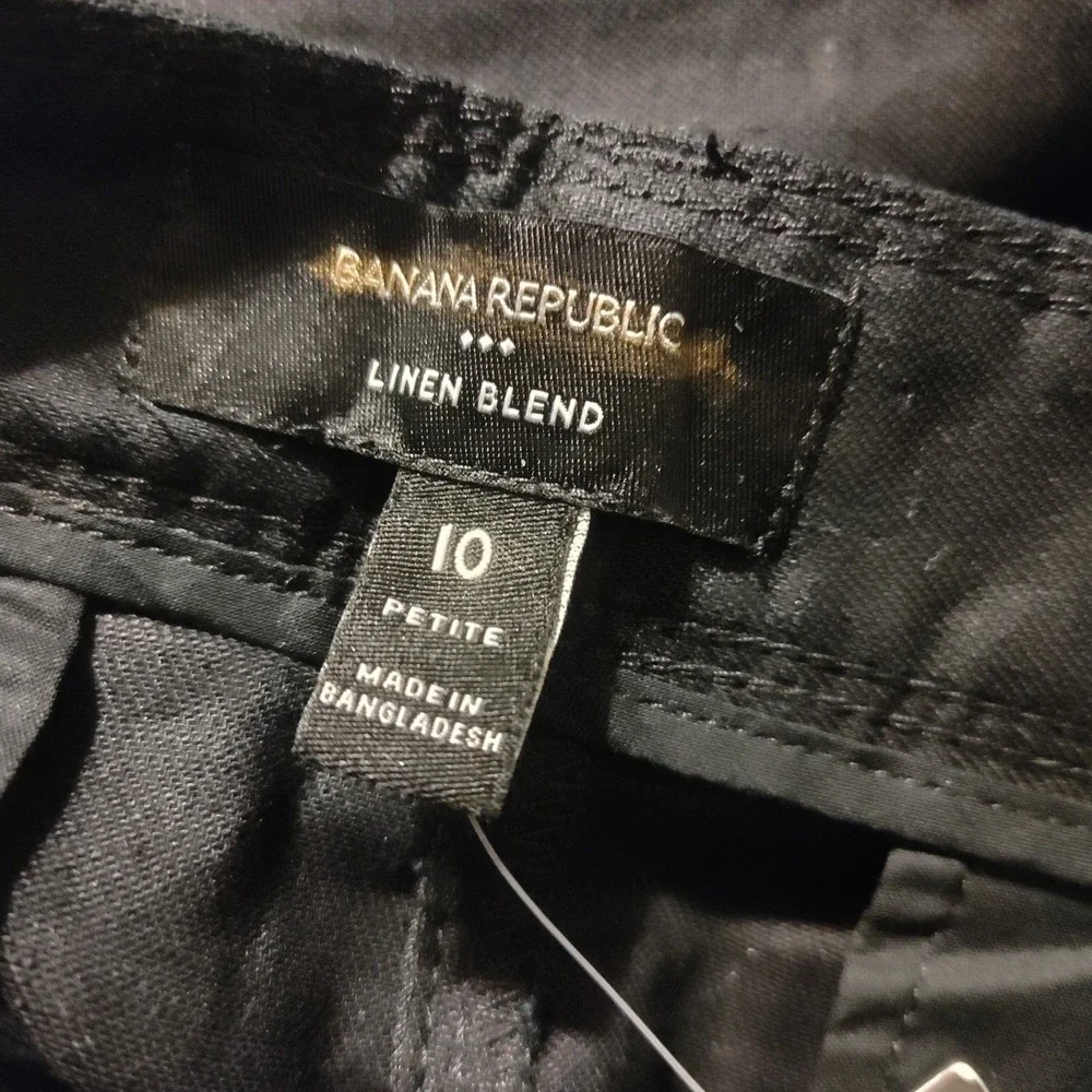 New Banana Republic Trouser Pants 10 Petite Linen Blend Wide Leg Pleated Black